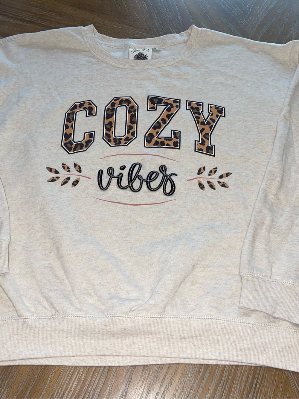 Cozy Vibes Leopard Accent Sweatshirt - Cream